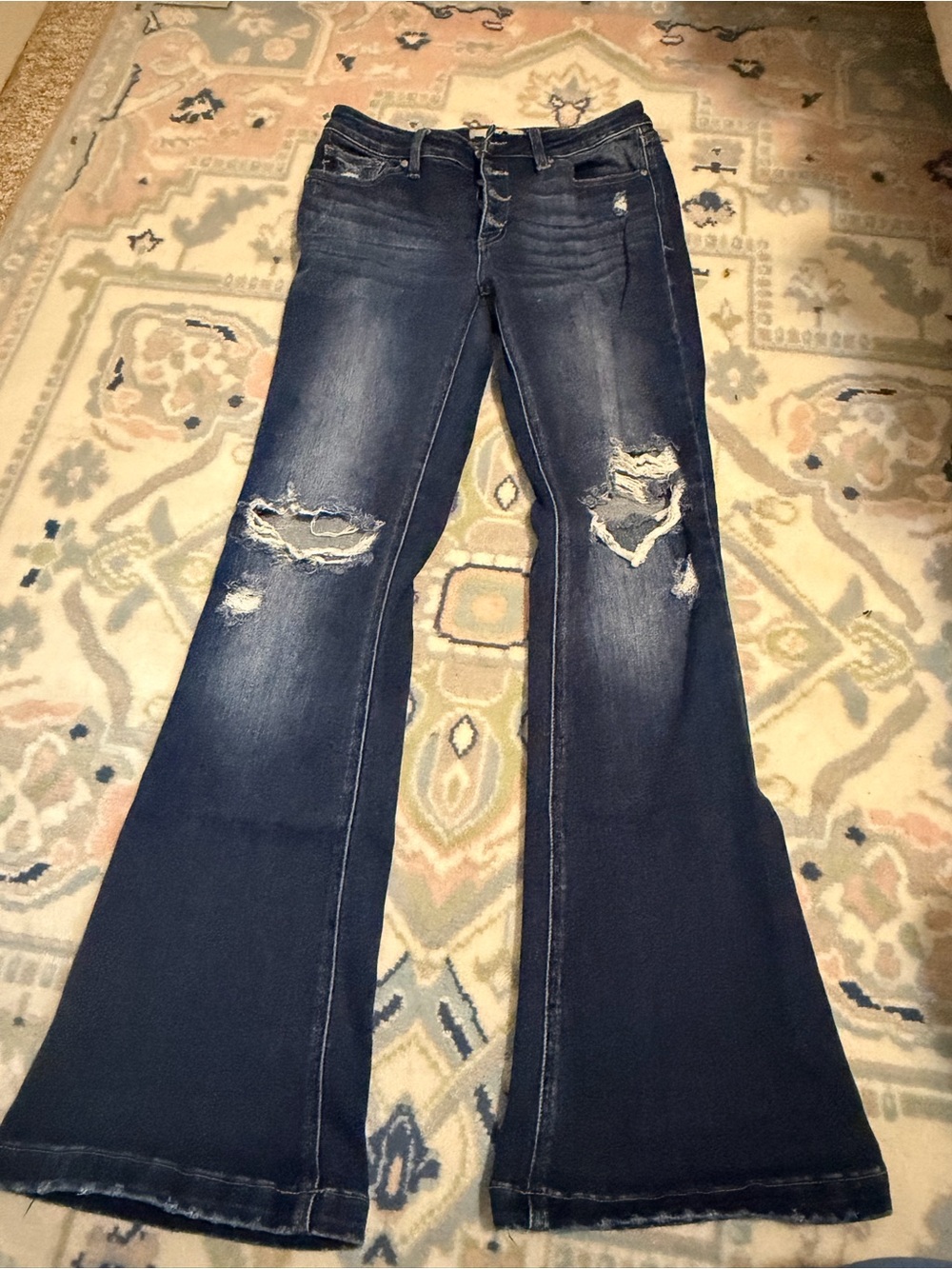 KanCan Dark Blue Distressed Flare Jeans